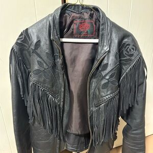 Vintage Black Fringe Leather Jacket